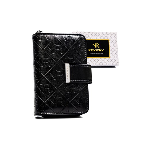 Czarny portfel damski z tłoczonym monogramem - Rovicky ze sklepu 5.10.15 w kategorii Portfele damskie - zdjęcie 169880208