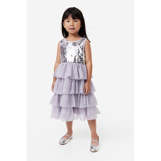 H & M - Tiulowa sukienka z cekinami - Fioletowy H & M 140 (9-10Y) H&M