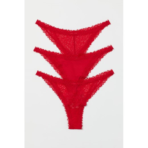 H & M - Figi brazilian z koronki 3-pak - Czerwony H & M XS H&M