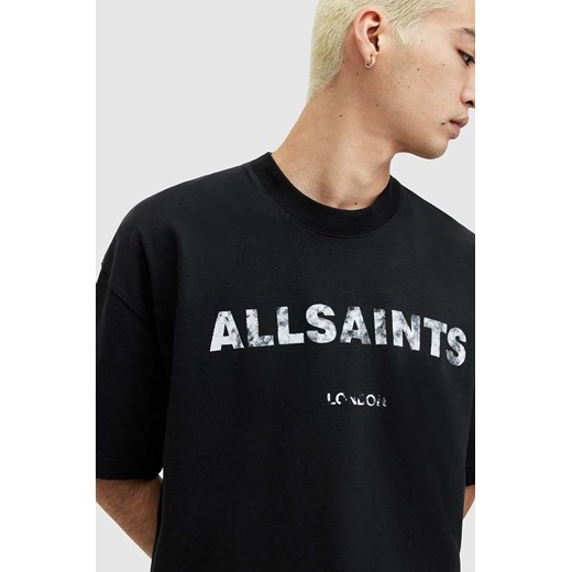 AllSaints t-shirt bawełniany FLOCKER męski kolor czarny z nadrukiem ze sklepu ANSWEAR.com w kategorii T-shirty męskie - zdjęcie 169883736