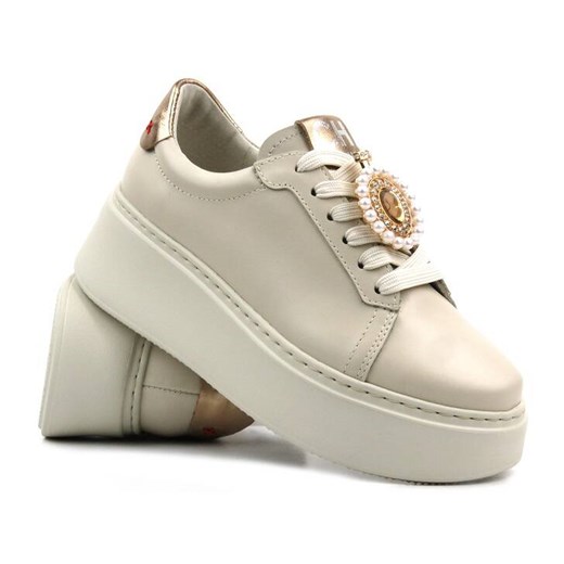 Sportowe buty damskie na platformie - CheBello 4411, jasny beż ze sklepu ulubioneobuwie w kategorii Buty sportowe damskie - zdjęcie 169885149