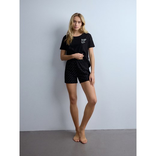 Reserved - Dwuczęściowa piżama z nadrukiem - czarny Reserved XL Reserved