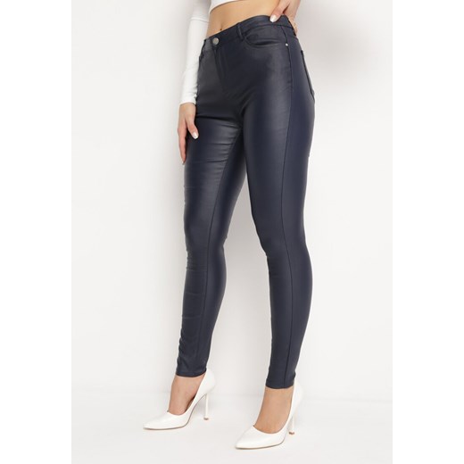 Granatowe Spodnie Skinny z Ekoskóry Beranne ze sklepu Born2be Odzież w kategorii Spodnie damskie - zdjęcie 169892687