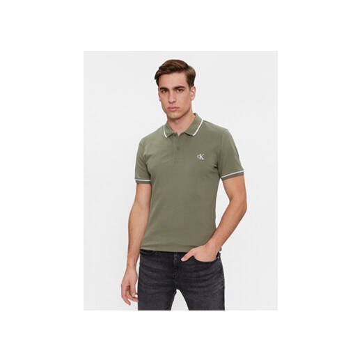 Calvin Klein Jeans Polo Tipping J30J315603 Zielony Regular Fit ze sklepu MODIVO w kategorii T-shirty męskie - zdjęcie 169895987