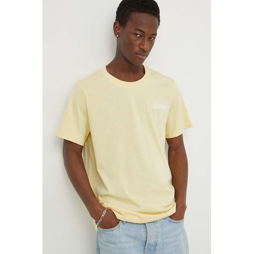 T-shirt męski żółty Les Deux bawełniany z krótkim rękawem 