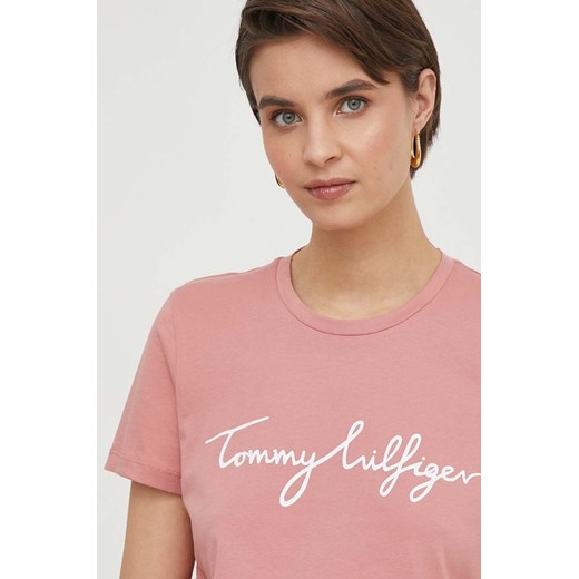 Bluzka damska Tommy Hilfiger z okrągłym dekoltem z krótkimi rękawami z napisami 