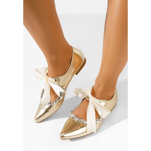 Złote eleganckie baleriny Lucille ze sklepu Zapatos w kategorii Balerinki - zdjęcie 169905315