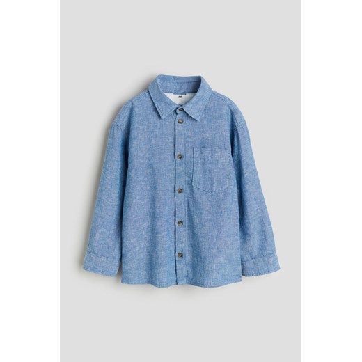H & M - Koszula z domieszką lnu - Niebieski H & M 98 (2-3Y) H&M