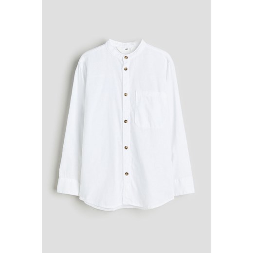 H & M - Koszula z domieszką lnu i ze stójką - Biały ze sklepu H&M w kategorii Koszule dziewczęce - zdjęcie 169908826