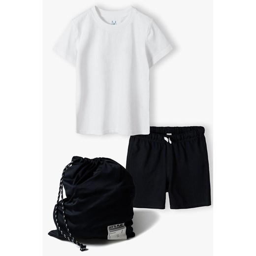 Komplet ubrań na gimnastykę - granatowe szorty + biały t-shirt + worek 5.10.15. 104 5.10.15 okazja