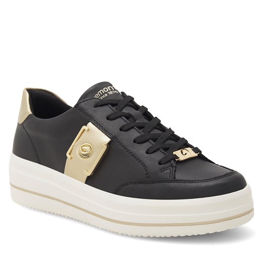 Buty sportowe damskie czarne Remonte sneakersy sznurowane na platformie 