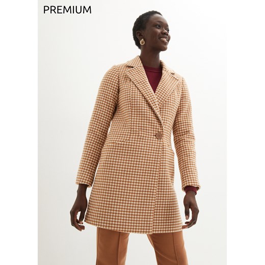 Płaszcz w pepitkę, z materiału z domieszką wełny 46 wyprzedaż bonprix