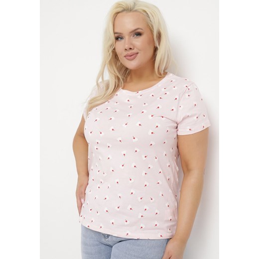 Różowy Bawełniany T-shirt w Ozdobny Print Bellisanta ze sklepu Born2be Odzież w kategorii Bluzki damskie - zdjęcie 169936476