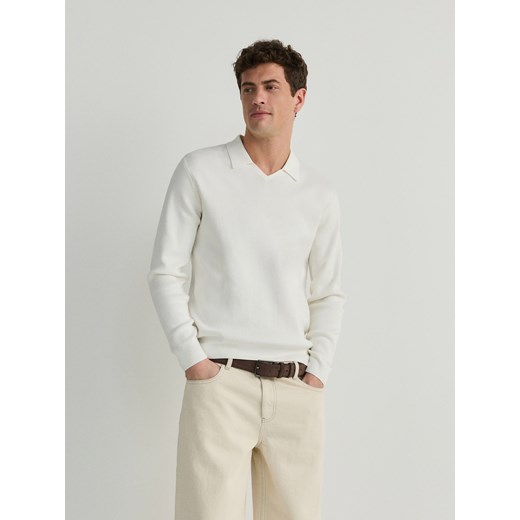Reserved - Bawełniany sweter - biały ze sklepu Reserved w kategorii Swetry męskie - zdjęcie 169959179