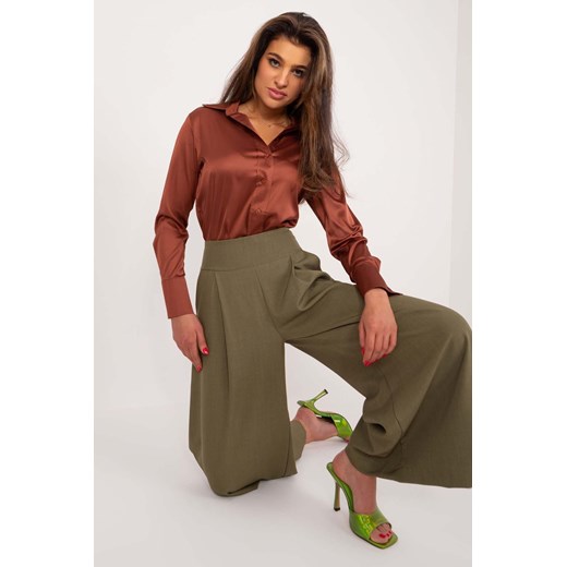 Khaki szerokie spodnie damskie typu culotte Italy Moda L 5.10.15