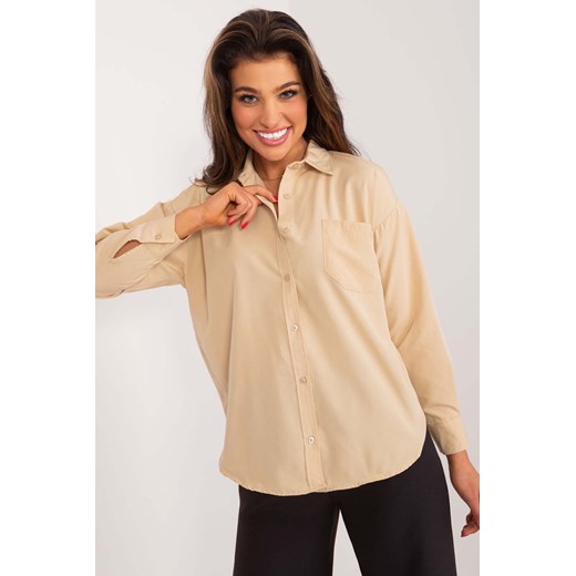 Beżowa klasyczna koszula damska z rozcięciami i długim rękawem ze sklepu 5.10.15 w kategorii Koszule damskie - zdjęcie 169960427