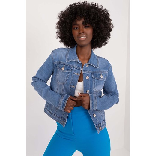 Niebieska klasyczna kurtka jeansowa damska z guzikami ze sklepu 5.10.15 w kategorii Kurtki damskie - zdjęcie 169960437