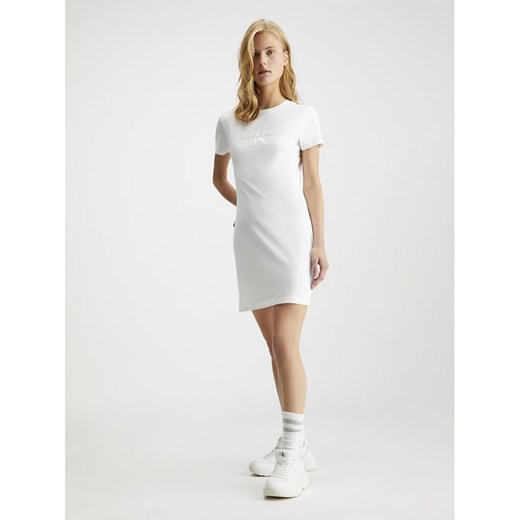 Sukienka biała Calvin Klein z bawełny 