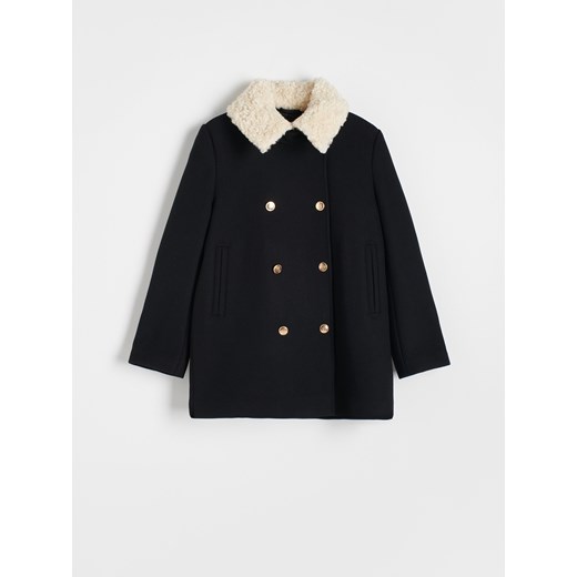 Reserved - Krótki płaszcz z wełną - czarny ze sklepu Reserved w kategorii Płaszcze damskie - zdjęcie 169965837