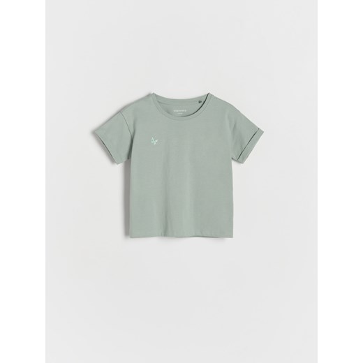 Reserved - T-shirt z ozdobnym haftem - zielony ze sklepu Reserved w kategorii Bluzki dziewczęce - zdjęcie 169965957