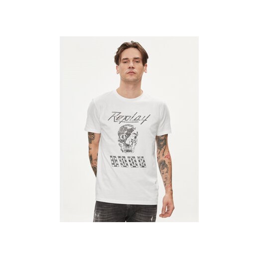 Replay T-Shirt M6761.000.23608P Écru Regular Fit ze sklepu MODIVO w kategorii T-shirty męskie - zdjęcie 169973999