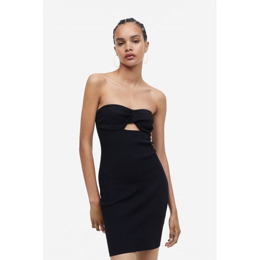 H & M - Sukienka bandeau z dzianiny w prążki - Czarny H & M S H&M