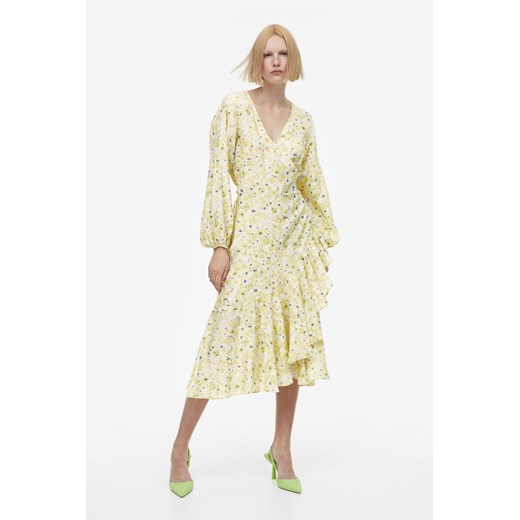 H & M - Długa sukienka kopertowa - Żółty H & M XL H&M