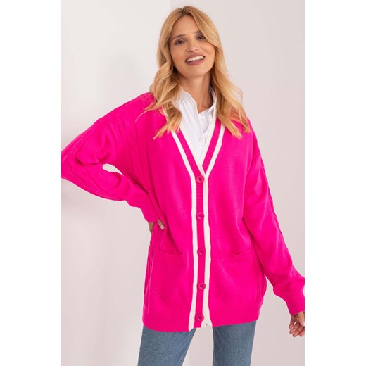 Fluo różowy długi sweter damski z zapięciem na guziki ze sklepu 5.10.15 w kategorii Swetry damskie - zdjęcie 169994316
