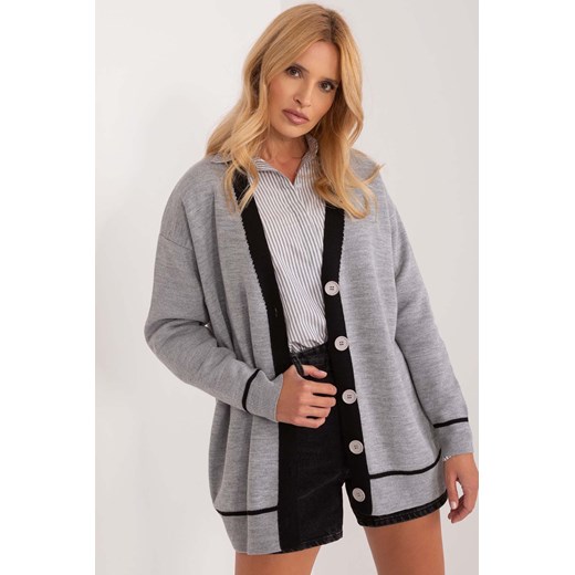 Szary dzianinowy sweter damski z zapięciem na guziki ze sklepu 5.10.15 w kategorii Swetry damskie - zdjęcie 169994317