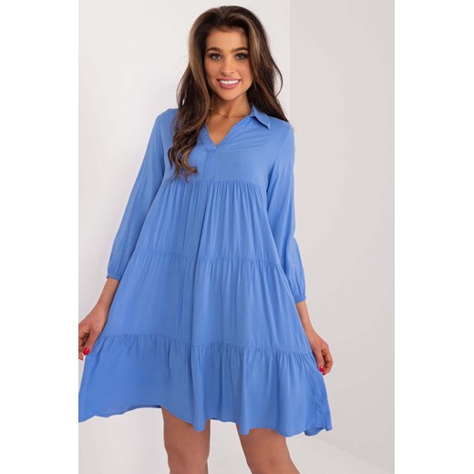 Niebieska sukienka damska z falbaną SUBLEVEL długi rękaw ze sklepu 5.10.15 w kategorii Sukienki - zdjęcie 169994336