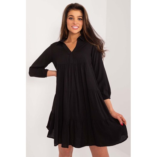 Czarna sukienka damska z falbaną SUBLEVEL długi rękaw ze sklepu 5.10.15 w kategorii Sukienki - zdjęcie 169994569