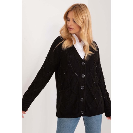 Czarny rozpinany sweter damski z domieszką wełny ze sklepu 5.10.15 w kategorii Swetry damskie - zdjęcie 169994577