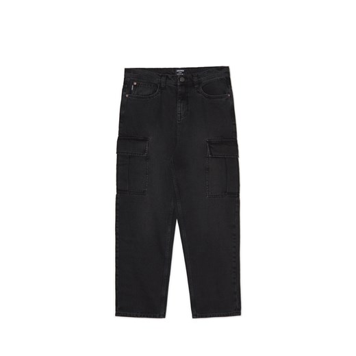 Cropp - Czarne jeansy loose cargo - czarny ze sklepu Cropp w kategorii Jeansy męskie - zdjęcie 170001527