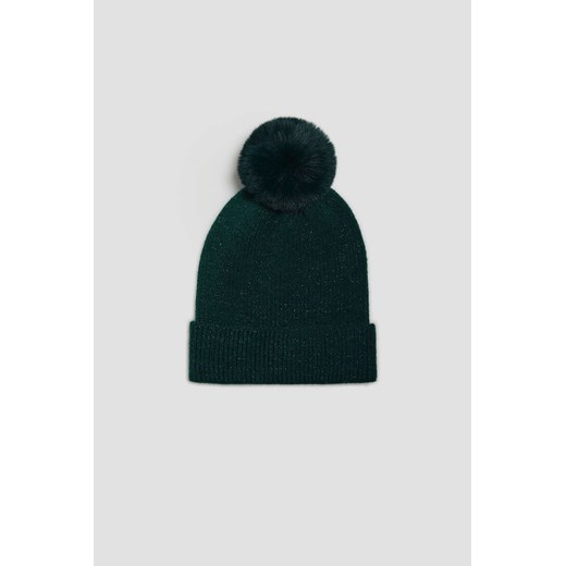 Czapka z pomponem i metaliczną nitką szmaragdowa ONE SIZE promocja Moodo.pl