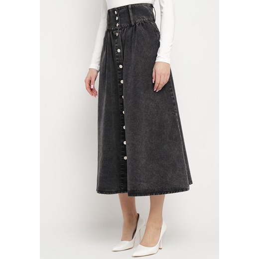 Czarna Spódnica Jeansowa Maxi z Bawełny Nicollta ze sklepu Born2be Odzież w kategorii Spódnice - zdjęcie 170004257