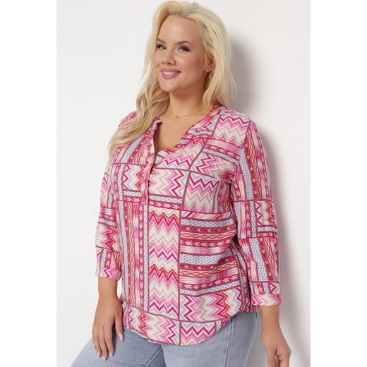 Różowa Koszula z Etnicznym Wzorem i Rękawami 3/4 Ithnoria ze sklepu Born2be Odzież w kategorii Koszule damskie - zdjęcie 170004687