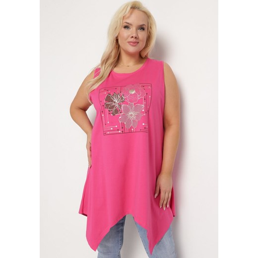 Różowa Tunika Bawełniana z Nadrukiem i Asymetrycznym Dołem Leorna ze sklepu Born2be Odzież w kategorii Bluzki damskie - zdjęcie 170005135