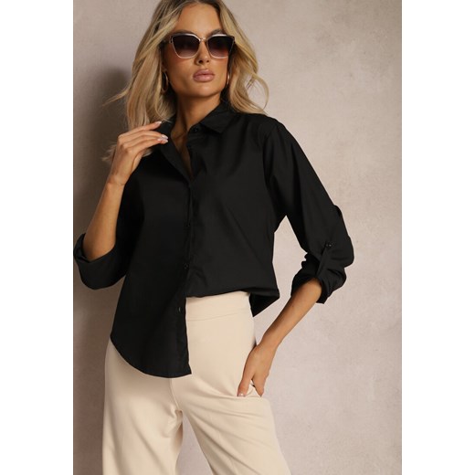 Czarna Klasyczna Koszula z Długimi Rękawami z Możliwością Podwinięcia Brennadia ze sklepu Renee odzież w kategorii Koszule damskie - zdjęcie 170020386