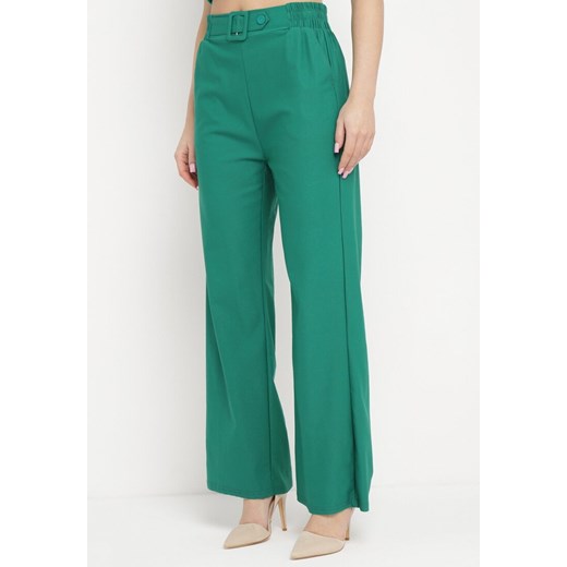 Zielone Szerokie Spodnie Paper Bag z Paskiem i Kieszeniami Wrenika ze sklepu Born2be Odzież w kategorii Spodnie damskie - zdjęcie 170020555