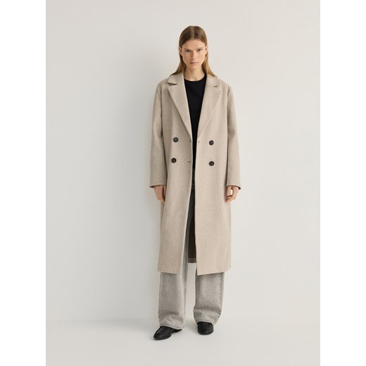 Reserved - Dwurzędowy płaszcz - kremowy ze sklepu Reserved w kategorii Płaszcze damskie - zdjęcie 170023058