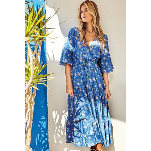 Sukienka plażowa Maya maxi Iconique niebieska IC23-139 ze sklepu piubiu_pl w kategorii Sukienki - zdjęcie 170035598
