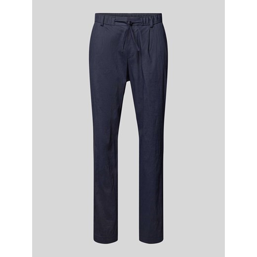 Spodnie o kroju regular fit z mieszanki lnu z zakładkami w pasie model ‘Perin’ ze sklepu Peek&Cloppenburg  w kategorii Spodnie męskie - zdjęcie 170038996