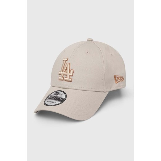 New Era czapka z daszkiem bawełniana kolor beżowy z aplikacją LOS ANGELES DODGERS ze sklepu PRM w kategorii Czapki z daszkiem damskie - zdjęcie 170039417