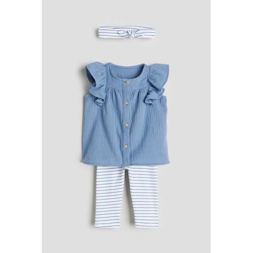 H & M - Bawełniany komplet 3-częściowy - Niebieski ze sklepu H&M w kategorii Komplety niemowlęce - zdjęcie 170039867