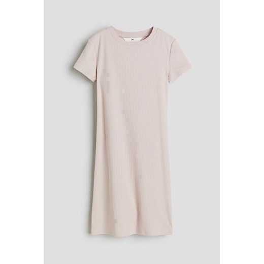 H & M - Prążkowana sukienka typu T-shirt - Różowy ze sklepu H&M w kategorii Sukienki dziewczęce - zdjęcie 170040416