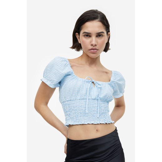 H & M - Elastycznie marszczona bluzka z bufkami - Niebieski H & M S H&M