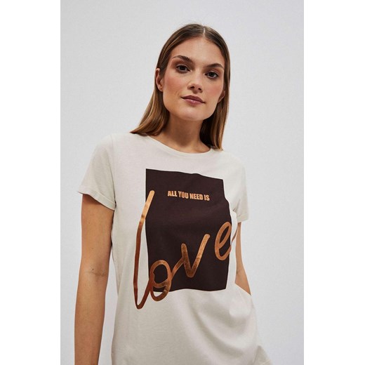 Beżowy t-shirt damski z nadrukiem ze sklepu 5.10.15 w kategorii Bluzki damskie - zdjęcie 170043496