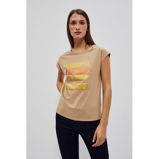 T-shirt damski z nadrukiem beżowy ze sklepu 5.10.15 w kategorii Bluzki damskie - zdjęcie 170043506