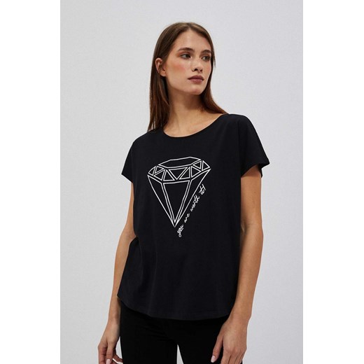 Czarny t-shirt damski z nadrukiem ze sklepu 5.10.15 w kategorii Bluzki damskie - zdjęcie 170043625