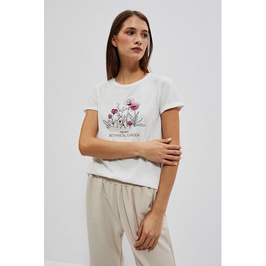 Biały t-shirt damski z kwiatowym nadrukiem ze sklepu 5.10.15 w kategorii Bluzki damskie - zdjęcie 170043667